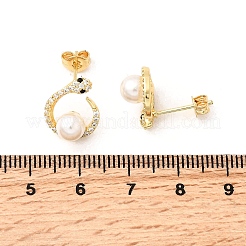 Серьги-гвоздики в форме змеи с круглыми латунными микропаве из прозрачных кубических цирконий EJEW-C154-10G