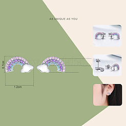 Серебряные серьги-гвоздики с родиевым покрытием и 925 фианитом&nbsp;EJEW-FF0011-02