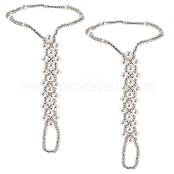 PP＆ABSプラスチックパールストレッチトゥリングアンクレットビキニ用  ホワイト  8-7/8インチ（225mm）&nbsp;AJEW-WH20121-30