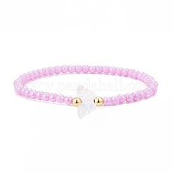 Непрозрачные эластичные браслеты из акрила и латуни с бусинами&nbsp;BJEW-JB09122