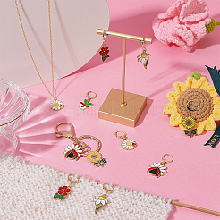 Маркеры петель с замком в виде цветка и божьей коровки из сплава эмали HJEW-PH01712