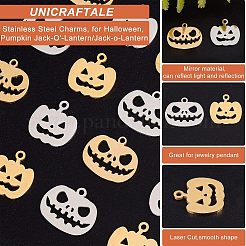 16個 4スタイル 201ステンレススチールチャーム  ハロウィン用  カボチャジャック-o'-ランタン/ジャック-o-ランタン  ミックスカラー  14.5~36x14.5~35x0.3~1mm  穴：1.5~2mm  4個/スタイル&nbsp;STAS-UN0033-45