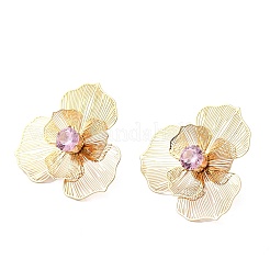 Цветок латуни микро проложить кубического циркония серьги стержня&nbsp;EJEW-F391-07G-03