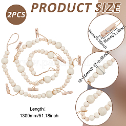 Présentoir photo mural en perles de bois avec clip en bois pour la décoration de la maison&nbsp;DJEW-WH0036-152