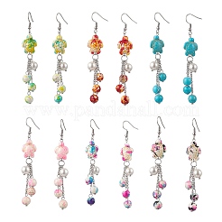 Серьги-подвески в виде морской звезды из синтетической бирюзы 304 из нержавеющей стали EJEW-JE06514-02