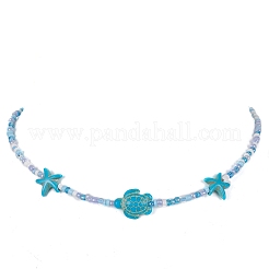 Женское колье из синтетической бирюзы NJEW-JN04482-01