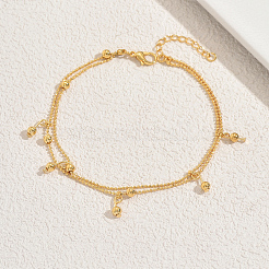 Двухслойные браслеты на ногу из латуни и железа с круглыми кисточками для женщин&nbsp;IM0934