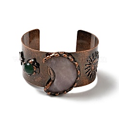 Открытый браслет-манжета с полумесяцем и солнцем из натурального розового кварца и агата&nbsp;G-D468-25R-01