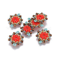 MIYUKI＆TOHO手作り日本のシードビーズリンク  織機模様  花  レッドオレンジ  24~25.6x19~19.2x3.2~3.6mm  穴：1.5~1.6mm&nbsp;SEED-E004-H15