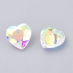 ガラスラインストーンチャーム  多面カット  ハート  クリスタルAB  8x8x4mm  穴：1mm&nbsp;RGLA-A024-F02-001AB