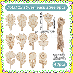 1 Set unfertige Holzanhänger mit Blumenmotiv für Malkunst&nbsp;HJEW-SC0002-71