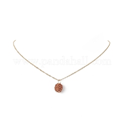 天然ルドラクシャ ラウンド ビーズ ペンダント ネックレス  女性用304ステンレスジュエリー  ゴールドカラー  17.76インチ（45.1cm）&nbsp;NJEW-JN04203-02