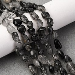 Нити бусин из натурального черного рутилированного кварца G-F439-08