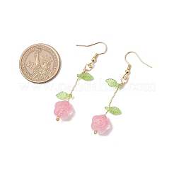 花ガラスダングルのピアス  アクリルと  ゴールドカラー  ピンク  60x12mm&nbsp;EJEW-JE06445-03