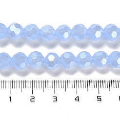 電気メッキガラスビーズセット  ファセット（32ファセット）  パール光沢メッキ  ラウンド  コーンフラワーブルー  8mm  穴：1mm  約66~69個/連  19.29~19.57インチ（49~49.7cm）&nbsp;EGLA-A035-J8mm-A03