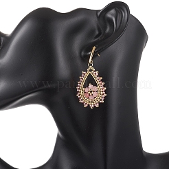 Pendientes colgantes de jade de Malasia natural teñido y con cuentas de vidrio en forma de lágrima&nbsp;EJEW-MZ00707-01
