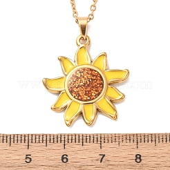 Collares con colgante de girasol amarillo esmaltado en acero inoxidable 304 y cadena de cable para mujer&nbsp;NJEW-Z119-01G