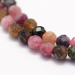 天然のマルチカラートルマリンビーズ連売り  多面カット  ラウンド  4mm  穴：1mm  約86~100個/連  15.1~15.5インチ（38.5~39.5cm）&nbsp;LS-G-F460-31