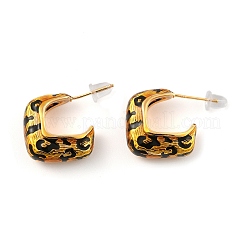 Orecchini a bottone in ottone e smalto con stampa leopardata per donna&nbsp;EJEW-U055-12A-G