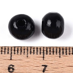 スプレー塗装された丸い天然シマウッドビーズ  ブラック  8~8.5x6.8mm  穴：1.8~2mm&nbsp;WOOD-A018-8mm-03