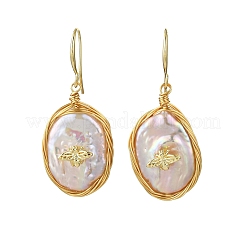Овальные серьги с насекомыми из латуни с барочным жемчугом EJEW-Q043-03G