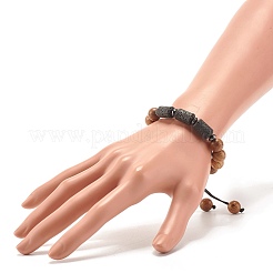 Bracelet en perles rondes tressées en bois naturel&nbsp;BJEW-JB07345