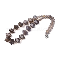 Collares de cuentas redondas y cónicas de ágata gris natural&nbsp;NJEW-N064-03C