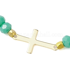 ファセットロンデルガラスビーズストレッチブレスレット  ゴールデントーン 201 ステンレススチール クロスブレスレット 女性用  ミディアムアクアマリン  内径：2-3/8インチ（6cm）&nbsp;BJEW-JB10765