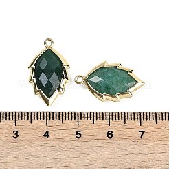 天然グリーンアベンチュリンファセットリーフペンダント  ラックメッキ真鍮チャーム  ゴールドカラー  23x13.5x5.5mm  穴：1.2mm&nbsp;G-I375-04G-18