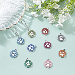 エナメルチャーム  プラチナメッキ合金のパーツとグリッターパウダー付き  犬の足のプリントとフラットラウンド  ミックスカラー  23x19x2.1mm  穴：2.1mm  10色  2個/カラー  20個/箱&nbsp;DIY-SC0012-88