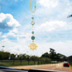 Décorations de pendentif en alliage soleil lune étoile et pierres précieuses naturelles&nbsp;HJEW-DR00025