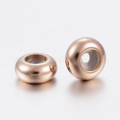イオンプレーティング（IP）202ステンレスビーズ  プラスチック付き  スライダービーズ  ロンデル  ローズゴールド  6x3mm  ゴム穴：2mm&nbsp;LS-STAS-F148-6mm-07RG