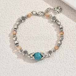 Элегантные женские браслеты из синтетической бирюзы и цинкового сплава с круглыми бусинами&nbsp;ZF9311-1