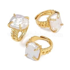 Квадратные кольца с натуральным жемчугом RJEW-K286-09G