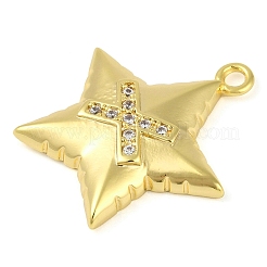 Colgantes de circonita cúbica transparente micro pavimentados de latón chapado en oro real de 18k con tema cruzado&nbsp;KK-L219-06G-05