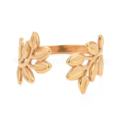 Ионное покрытие (ip) 304 нержавеющая сталь листовое открытое манжетное кольцо для женщин&nbsp;RJEW-C025-09G