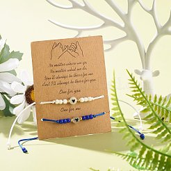 2шт плоские круглые с сердцем акриловые плетеные браслеты из бисера набор со стеклянными семенами BJEW-JB08034-05