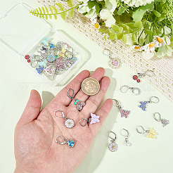 16ペア16スタイル合金エナメルフレンチフックピアス  アクリル、ABSプラスチック、パール、真鍮、キュービックジルコニア付き  プラチナ  混合図形  ミックスカラー  31~37mm  1ペア/スタイル&nbsp;EJEW-BM0001-06