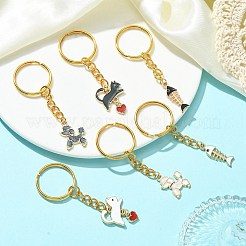 合金エナメル ペンダント キーチェーン  鉄のリング付き  犬と猫と魚の骨  ゴールドカラー  7.3~7.5cm&nbsp;KEYC-JKC00568