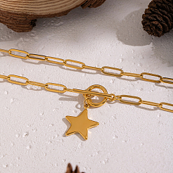 Женские ожерелья в форме звезды из нержавеющей стали 304 с подвеской в виде скрепки&nbsp;QR3725