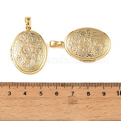 Medaillon-Anhänger aus Messing mit floralem Relief&nbsp;KK-CBA7157-01G