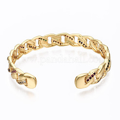Bracelets de manchette à chaîne gourmette en laiton à micro pavé de zircone cubique&nbsp;BJEW-T018-12G-01-NF