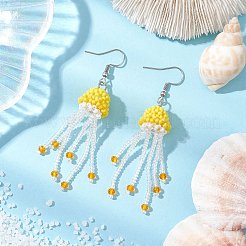 Серьги-подвески в виде медуз из нержавеющей стали 304 с бисерным стеклом EJEW-MZ00435