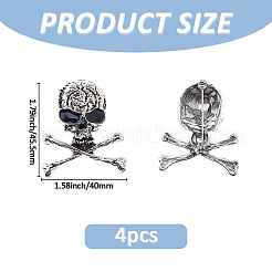 4 шт. броши из цинкового сплава в виде черепа для одежды рюкзака&nbsp;JEWB-FH0002-04AS