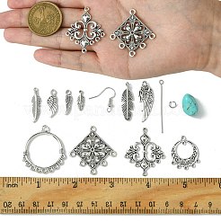 Наборы для изготовления висячих сережек из сплава перьев и синтетической бирюзы своими руками DIY-FS0006-34