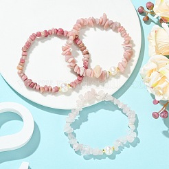 Set di 3 braccialetti elastici con perline di perle d'acqua dolce coltivate naturali e coltivate&nbsp;BJEW-JB13762