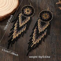 Серьги-люстры ручной работы в богемном стиле из стеклянного бисера.&nbsp;GZ5802