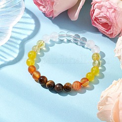 Bracciali elastici con perline rotonde in pietre preziose miste naturali e sintetiche per le donne&nbsp;BJEW-JB11056