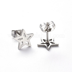 変色しにくい304ステンレススチールスタッドピアス  低刺激性のイヤリング  スター  ステンレス鋼色  9x9.5mm  ピン：0.7mm  12のペア/ボード&nbsp;EJEW-H368-33P