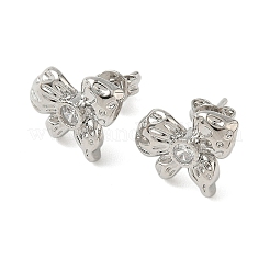 Серьги-гвоздики с бантом из латуни с микропаве из прозрачных кубических цирконий EJEW-A145-02A-P